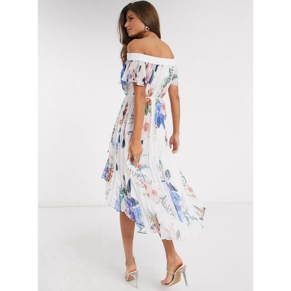 Ted Baker Luner Jamboree Pleated Off-Shoulder Hi-Lo Dress Size 2 / US 6 No Belt - Picture 2 of 9